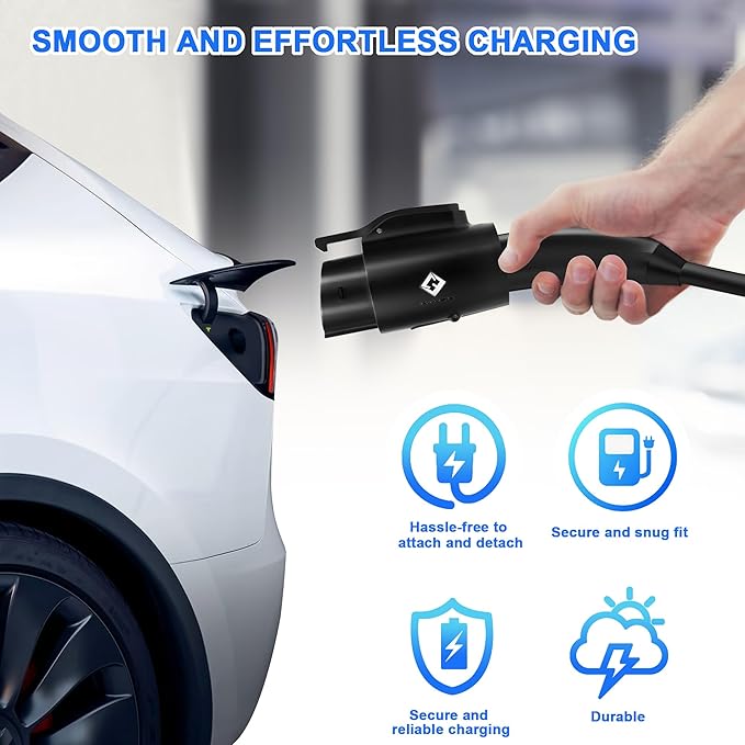Tesla to J1772 Adapter, for All J1772 EV, 80A 250V Max, Portable and Outdoor EV Adapter, for Tesla High Powered Connectors, Destination Charger, Mobile Charger, Wall Charger, (Black)