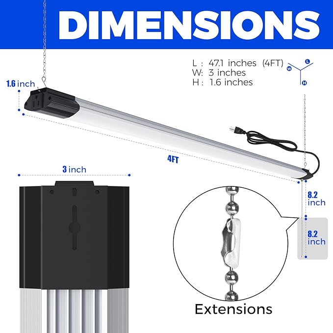 Barrina LED Shop Light for Garage, 10000LM, 84W, 4FT, 5000K Linkable Light Fixture for Workshop, Basement, Hanging or Flush Mount, Heat Dissipation with Pull Chain Switch, ETL,1 Pack