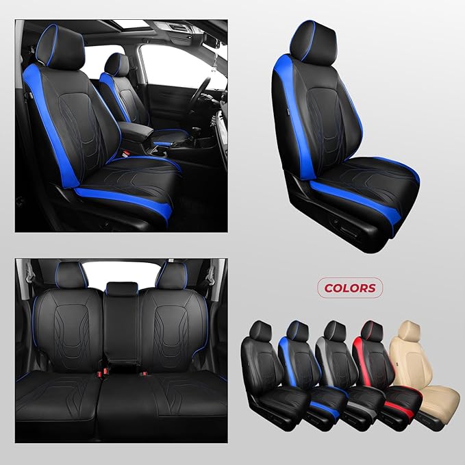 FREESOO Seat Covers for Honda CRV, Custom Fit Seat Covers Full Set, CRV LX EX EX-L Sport Touring Special Edition Trailsport Hybrid & Gas 2023 2024 2025 2026, Leather Waterproof Seat Cover, Black&Blue