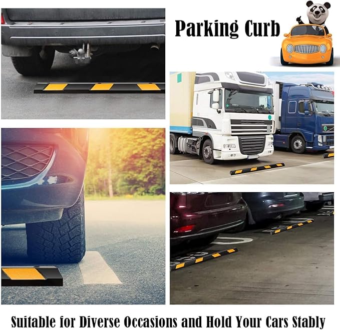 Goplus Parking Block, 72” Rubber Parking Bumpers with 8 High Reflective Yellow Safety Stripes, Heavy Duty Parking Target, Garage Wheel Stoppers Parking Curb for Car, Truck, RV and Trailer (4 Pack)