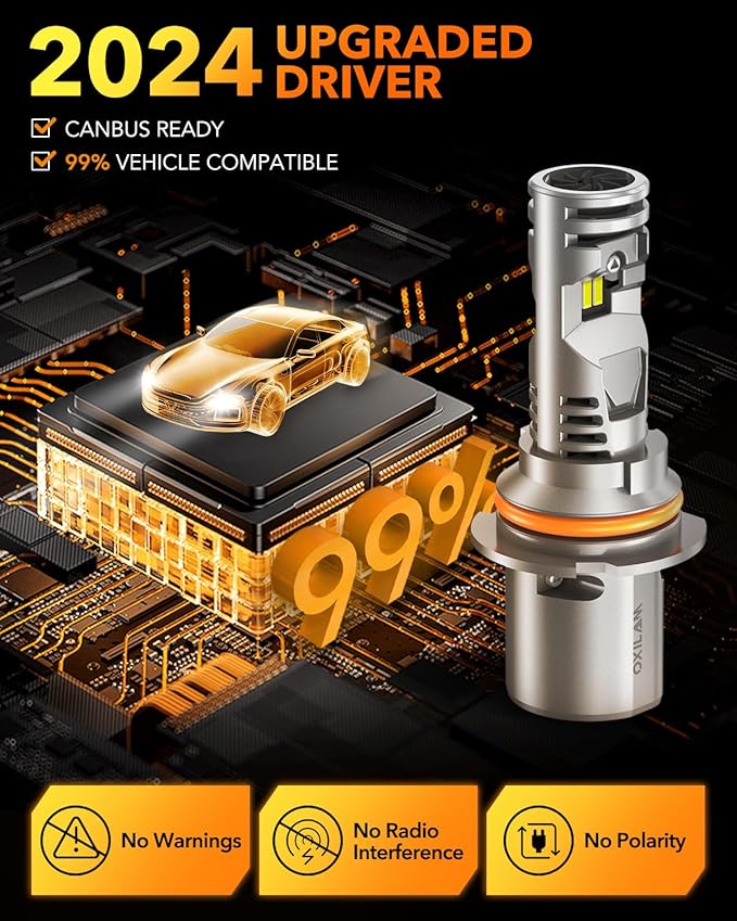 OXILAM 9007/HB5 LED Bulb, 900% Brighter, 3 Min Quick Install, 20 Years Lifespan, No Flicker, 99% Compatibility