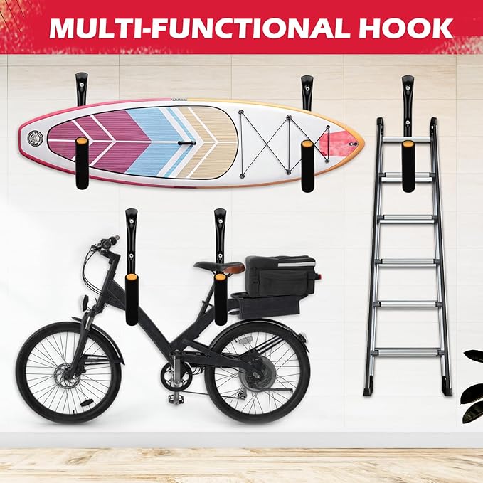 SEDY 4-Piece 15" 100 Lbs Heavy Duty Garage Storage Hooks, Kayak Storage Rack Garage Hooks Jumbo Arm Kayak Wall Mount for Hanging Surfboard Snowboard Paddle Board Ladders Bikes