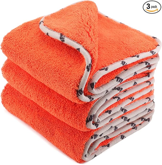 SPTA Car Microfiber Towels, 3Pcs Microfiber Car Cleaning Cloths, Upgraded 1200gsm Ultra-Thick Cars Drying Towel Microfiber for Car and Home Polishing Washing and Detailing 16'' x 16''(3 Pack)