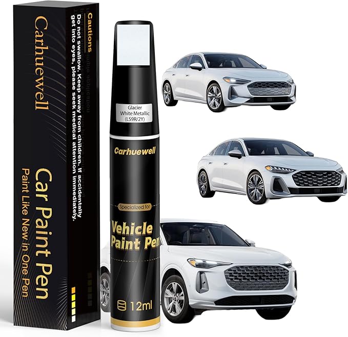 (LS9R/2Y) Glacier White Metallic Touch Up Paint Compatible with Audi, Exact Match Car Paint Pen Automotive Scratch Repair Remover Kit Quick & Easy Solution for Vehicle Chips and Nicks