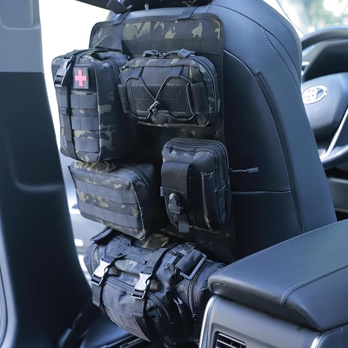 Universal Tactical Seat Back Organizer Vehicle Molle Panel Organizer Storage Bag with 5 Detachable Molle Pouch for All Vehicel Such as Jeep,Truck,SUV, Car, Ford,Chevy etc
