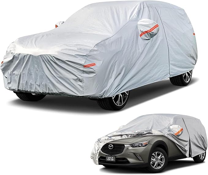 Kayme 6 Layers SUV Car Cover Custom Fit for Mazda CX-30/CX-3/CX 30/CX 3 (2019-2025) Waterproof All Weather for Automobiles, Outdoor Full Cover Rain Sun UV Protection.Silver