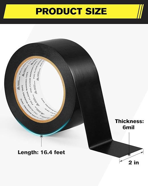 Floor Marking Tape,2 in x 108 FT Strong Adhesive Caution Tape,High Durability Warning Safety Tape for Indoor/Outdoor - Warehouses,Factories,Parking Lots,Retail Locations,Black,3 Rolls