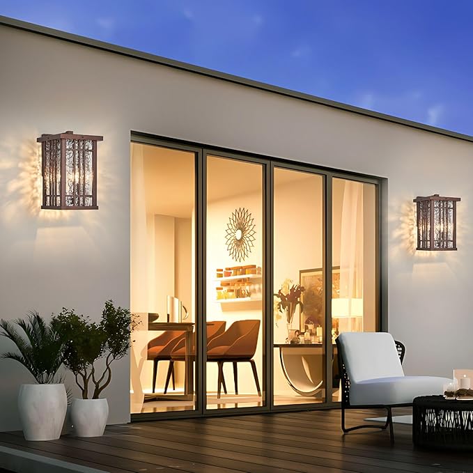 2-Light Outdoor Wall Light E26 Base Metal Frame - Brown Exterior Waterproof Lanterns with Clear Glass,Porch Wall Mount Lighting for Garage, Patio(Bulb not Included)