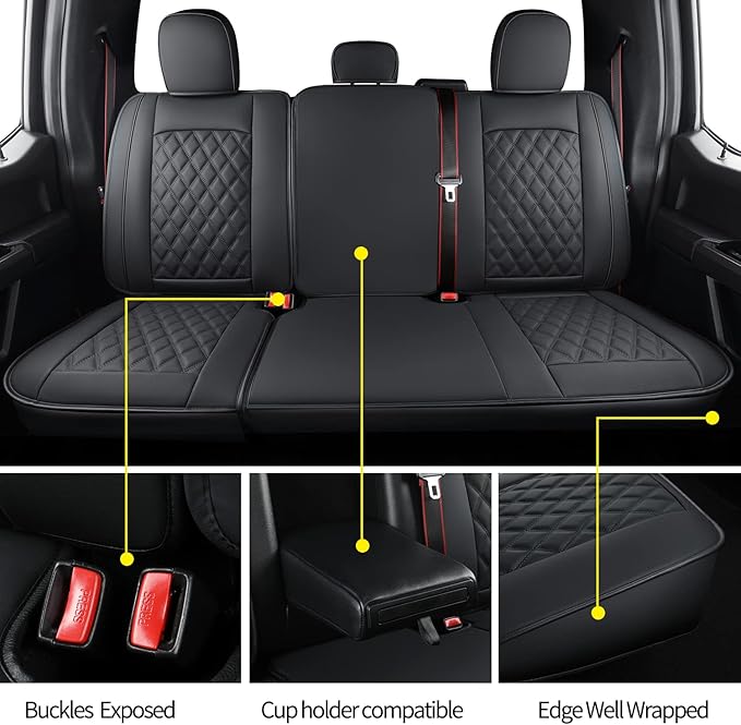 LUCKYMAN CLUB F150 Seat Covers Fit for 2010-2014 F150 SuperCrew with Waterproof Faux Leather(Full Set, Black)
