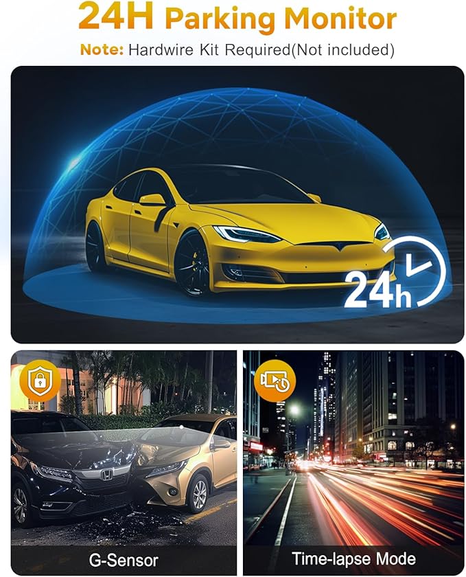 GKU 4K Dash Cam,Dash Cam Front with UHD 2160P, DashCam Built-in WiFi, 24H Parking Monitor,Night Vision,WDR,170° Wide Angle,Loop Recording,G-Sensor,DashCam Includes 64GB Card (Black)