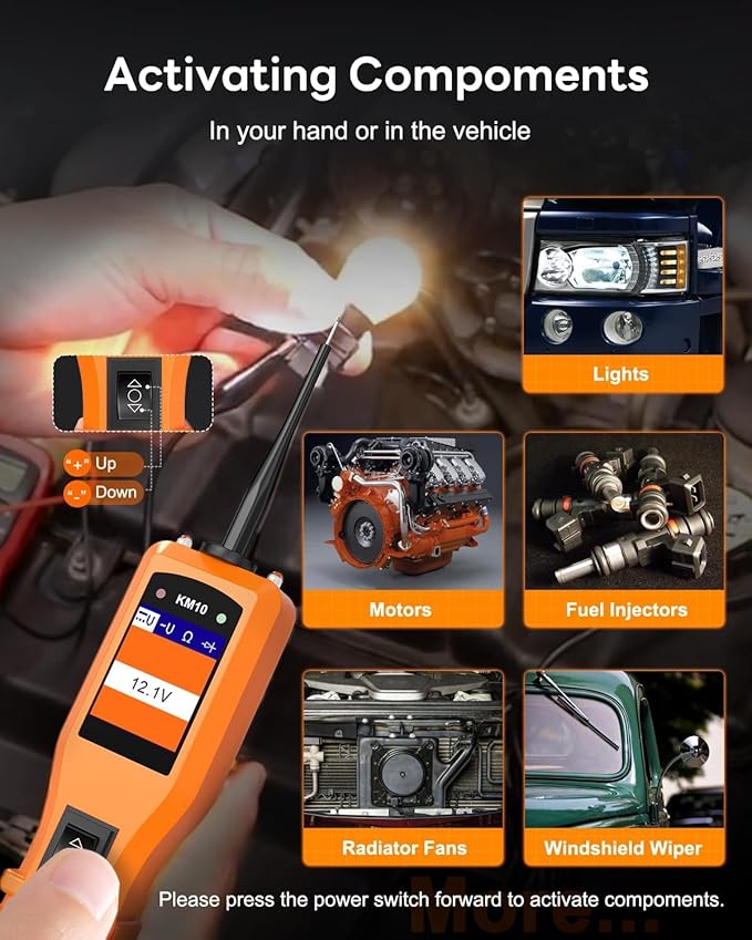 KZYEE KM10 Power Circuit Probe Kit, 12V 24V Automotive Circuit Tester, Digital Multimeter, Short Finder, AC/DC Voltage Tester, Diode & Resistance, Current Probe Component Activation, 20FT+20FT Cable