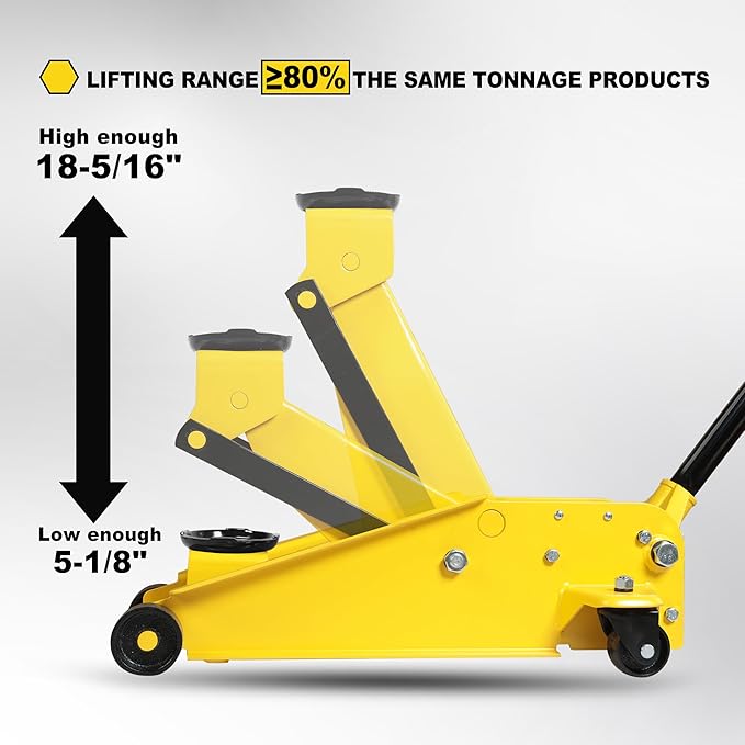 YELLOW JACKET Hydraulic Floor Jack, Quickly Lift Car Jack with Dual Pumps, Heavy Duty Steel Service Jack, 3 Ton (6600 lb) Capacity