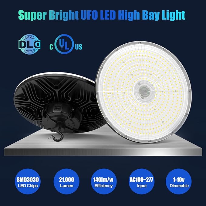 BBESTLED 3Pack UFO LED Low Bay Light 4000K 80W 100W 150W 21,000Lumen 3000K Highbay UFO Lights for Workshop Garage Warehouse Lighting Fixture DLC UL Listed AC100-277V Input