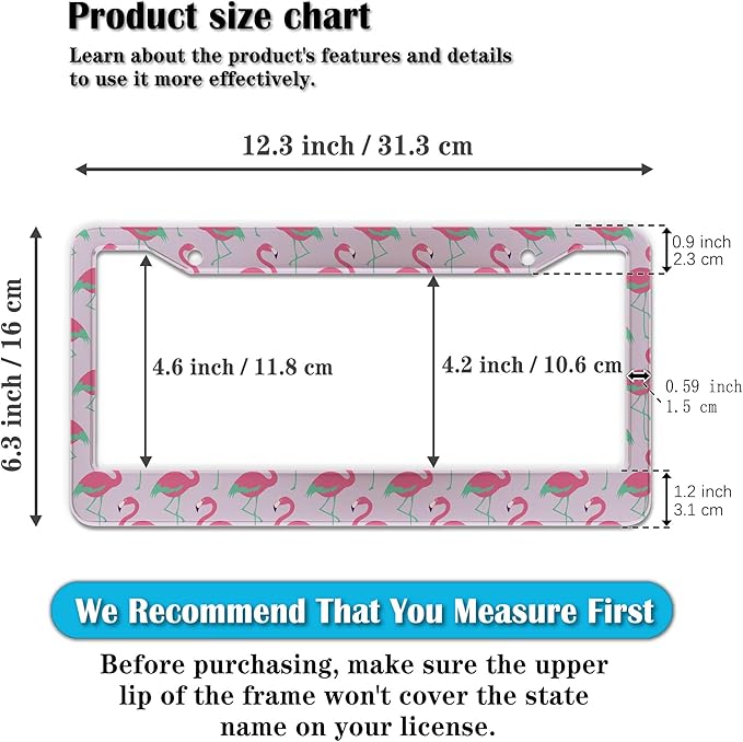License Plate Frames for Girl Pink License Plate Cover for Women Pink Flamingo Animals Aluminum Metal Car Accessory 2 Pack with Screw Covers Set