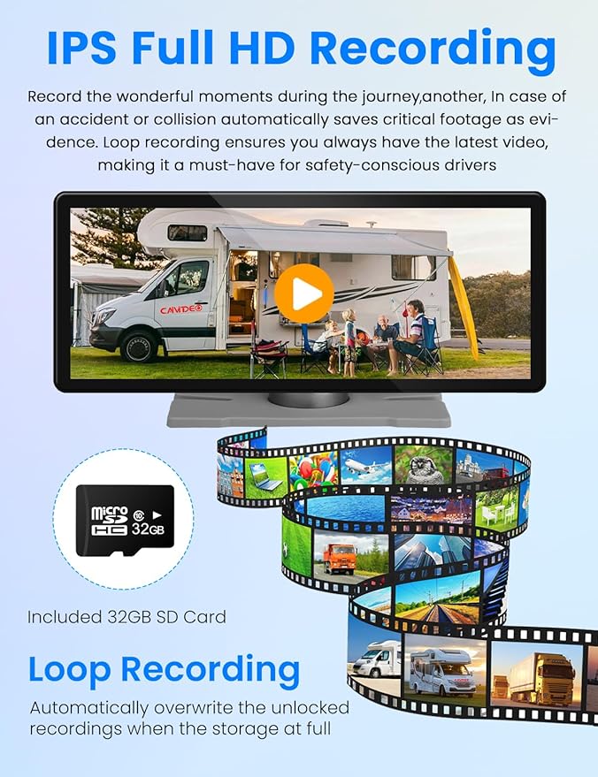 2.5D Display Wireless reversing Camera System FHD 1080P 10.26-inch touchable Display high-Definition Recording reversing Camera Suitable for RV Truck Trailer Wireless Stable Signal Transmission