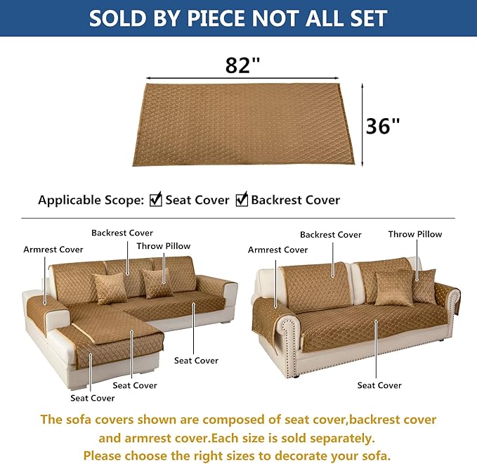 Eismodra Couch Cover,Sectional Couch Covers,Sofa Covers for 3 Cushion Couch,Anti-Slip Sofa Slipcovers for Dogs Cats Kids Loveseat Recliner L Shaped Armrest Backrest,Coffee 36''x82''(Only 1 Piece)
