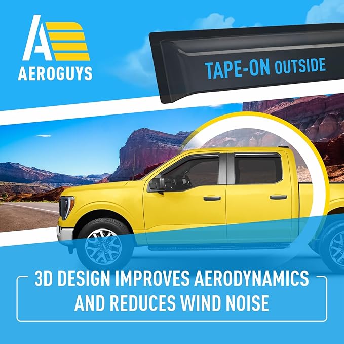 Extra Durable Window Deflectors Tape-On Window Visors Rain Guards Fit for Ford F150 2015-2025 SuperCrew, Sun Visors, Wind Vent for Shades, Exterior Car Accessories - 4pcs. AG0050