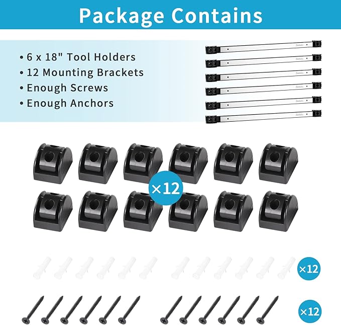 6 Pieces 18" Magnetic Tool Holder Strip, Stainless Steel Surface Tool Magnet Bar, Metal Tool Organizer Rack for Garage Organization, Easy To Install in Workshop, Mounting Screws Included