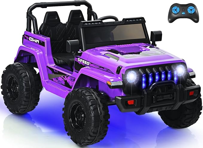 INFANS Kids Ride on Car Truck with 2.4G Remote Control, 12V Battery Powered Electric Cars for Kids w/3 Speeds, Battery Display, LED Lights, Safety Belt, Music & Horn, Bluetooth/FM/USB (Purple)