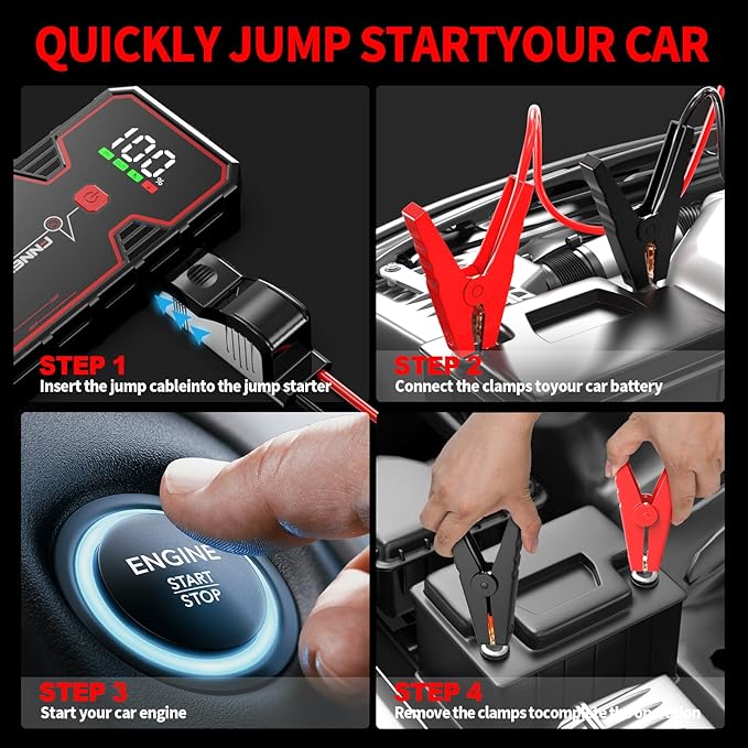 Car Jump Starter, 5000A Peak 23800mAh 12V Jump Starter Battery Pack(Up to All Gas, 8.0L Diesel Engine),with USB Charge Output Port,LED Light,HD Large Screen.