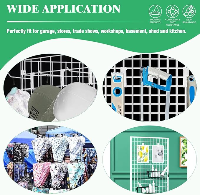 40Pcs 4" Gridwall Display Hooks Assortment Set, White Metal Grid Wall Panel Hanging Display Hook for Garage Shop Retail Storage, Wire Diameter 5mm// 0.2”