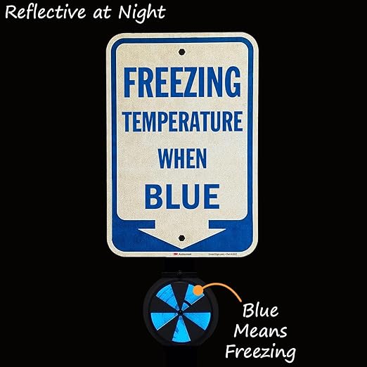 SmartSign Freezing Temperature When Blue Sign with Arrow - 18 x 12 inch, 63 mil Aluminum, 3M Laminated Engineer Grade Reflective Material, Blue and White, Made in USA