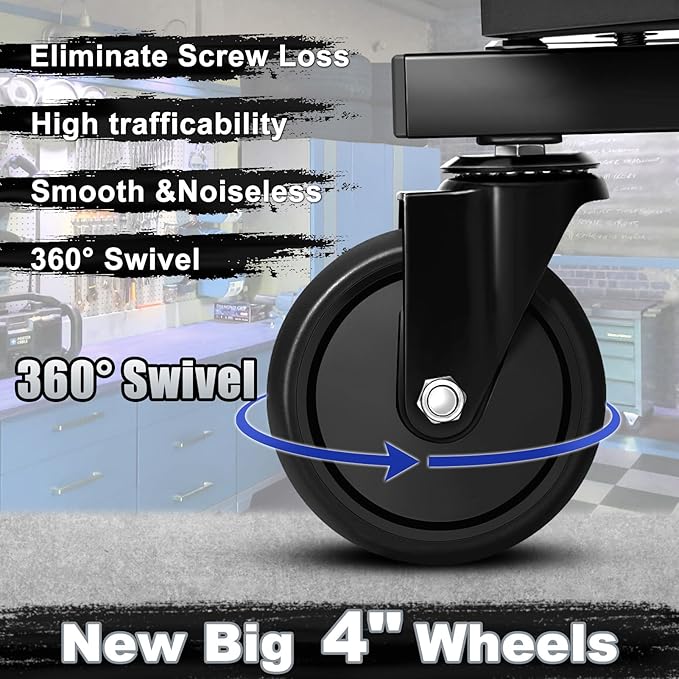 Rolling Stool with Wheels, Adjustable Height Pneumatic Garage Work Mechanic Stool Seat with Backrest, 400 LBS Capacity 360° Swivel Mechanic Crepper Chair with Tool Tray Storage, Gray