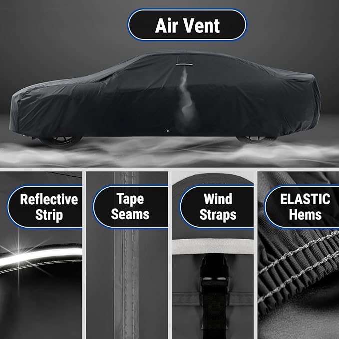 iCarCover Custom Car Cover for Chevy Caprice Sedan (1991-1996) Waterproof All Weather Rain Snow UV Sun Protector Full Exterior Indoor Outdoor Car Cover (Stripe - Black/Gray)