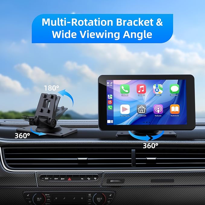 Wireless Apple Carplay and Android Auto Screen for Car, 7" HD Portable Touch Screen Car Stereo with Bluetooth, Backup Camera, Navigation, Mirror Link for All Vehicles