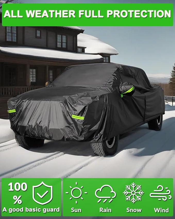 Pickup Truck Cover Waterproof All Weather, Outdoor Indoor Truck Protection Cover for Ford f150 / Chevy Silverado/Dodge Ram 1500 Truck Tarp Cover Black(Length 210 to 230 inch)