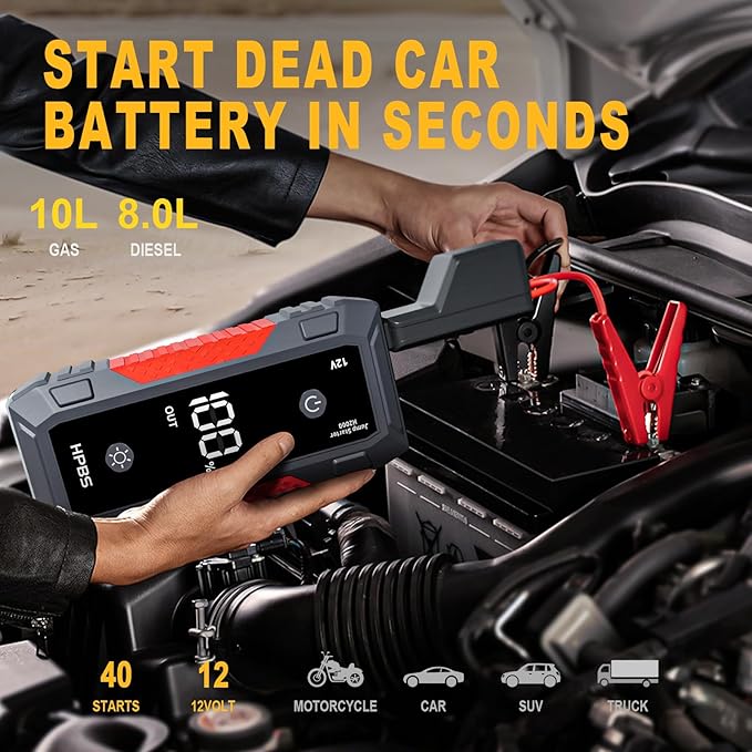 Jump Starter - 4000A Jump Starter Battery Pack for Up to 10.0L Gas and 8.0L Diesel Engines, Model H2000 12V Portable Car Battery Jump Starter Box with 3.0" LCD Display