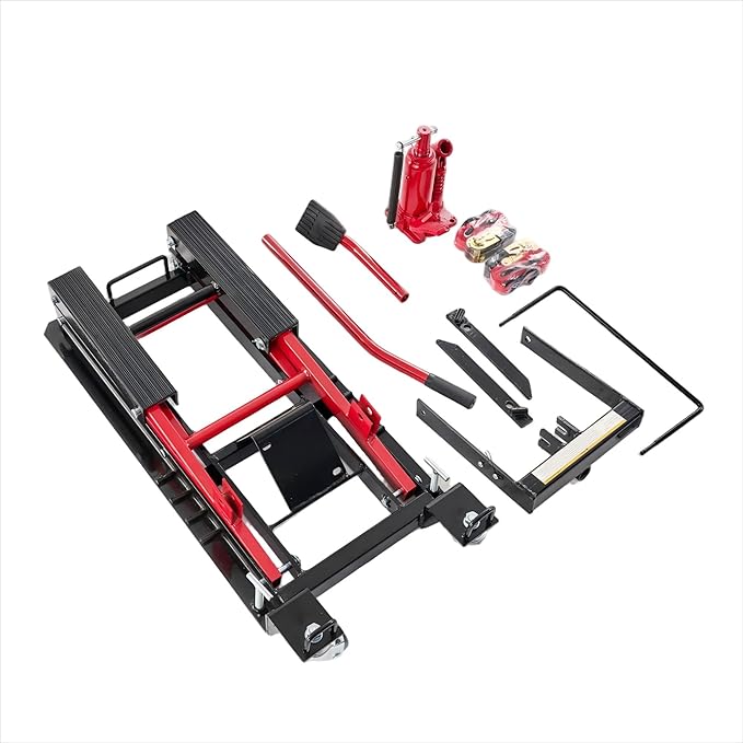1500 lbs Hydraulic Motorcycle Lift Jack with Safety Lock & Foot Pedal, Heavy Duty Steel ATV/UTV Lift Stand, Adjustable 4.75"-14.75" Height, Portable Garage Bike Hoist for Powersports