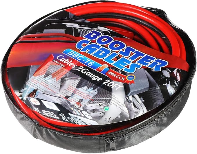 Auto Dynasty Heavy Duty 20Ft 2Gauge Booster Cable Power Jumper 600AMP Emergency Battery Start Car/Motorcycle