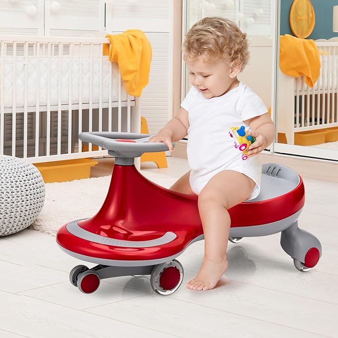 HONEY JOY Wiggle Car, 2 in 1 Swing Car for Kids, LED PU Flashing Wheels, No Batteries, Music, Gears or Pedals, Uses Twist, Turn, Ride On Toy for Toddlers Boys Girls 3 Years and Up (Red)