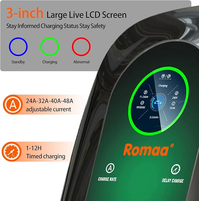 Level 2 EV Charger 48 Amp, J1772 Charger, Hardwired Electric Car Charger, APP Control, 25ft Cable, Wall Mount EV Charger Level 2 for Home, Electric Vehicle Charging Station