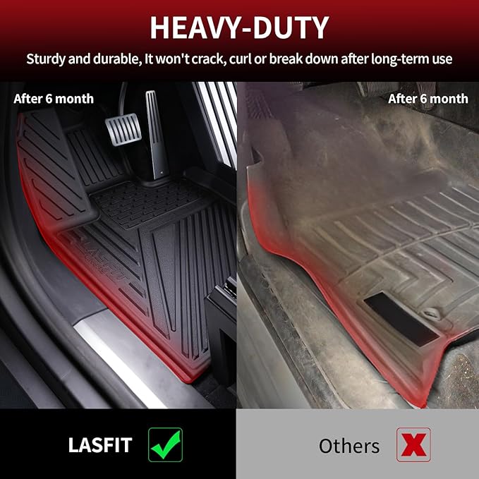LASFIT Premium Extra Thick Floor Mats for Tesla Cybertruck 2023 2024 2025 All Weather TPE Custom Fit Pickup Interior Accessories Front Rear Car Liner 1st & 2nd Rows Set, Black