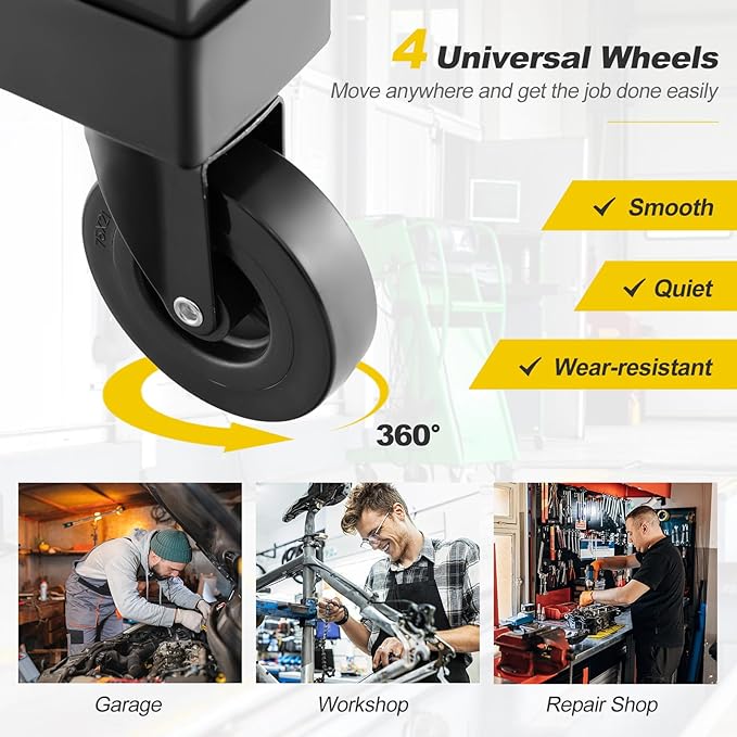 Goplus Rolling Garage Stool, 22.5”-27.5” Adjustable Mechanic Chair with Padded Seat, 330LBS Capacity, Tool Tray, Heavy Duty Creeper Seat, 360° Swivel Shop Stool for Workshop