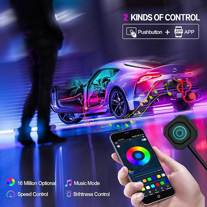 WEBUPAR Dreamcolor Acrylic Interior Car Lights, 10 in 1 LED Strip Lights With APP Control, 213 Modes, 175 Inches 593 LEDs Fiber Optic RGB Neon Lighting