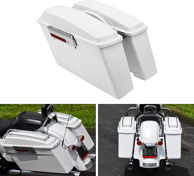 XFMT Motorcycle White Hard Saddlebags Saddle Bags Trunk W/Lids & Chrome Latches For Harley Touring Road King Street Glide Road Glide Electra Glide 1994-2013
