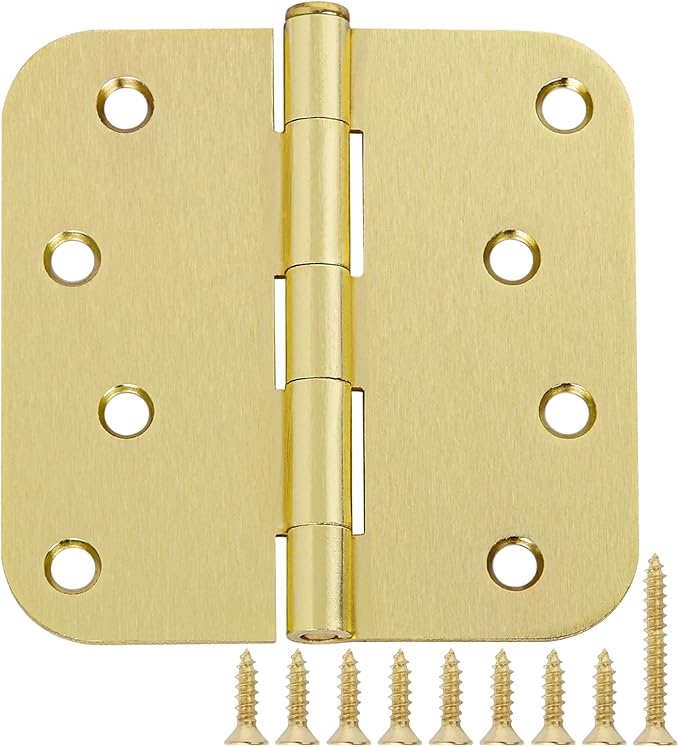 12 Pack 4"x 4 Inch Door Hinges Brass Hardware Gold Exterior Door Hinge 8 Holes 5/8" Heavy Duty Iron Animal Shed Coop Storage Gate Basement Bedroom Office Hotel Door Hinges For Doors Bisagra de puerta
