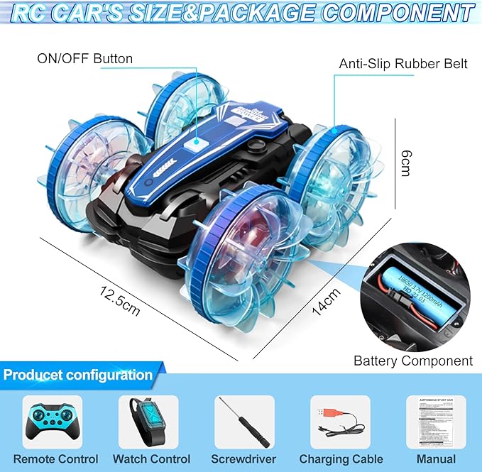Toys for Ages 5-13, Amphibious Remote Control Car, 2.5GHz 4WD 131Ft 360° Rotation, 180° Flip，60Mins Play, Rechargeable Gesture Rc Car with LED, Battery, Kid Toys, Christmas, Birthday Gifts
