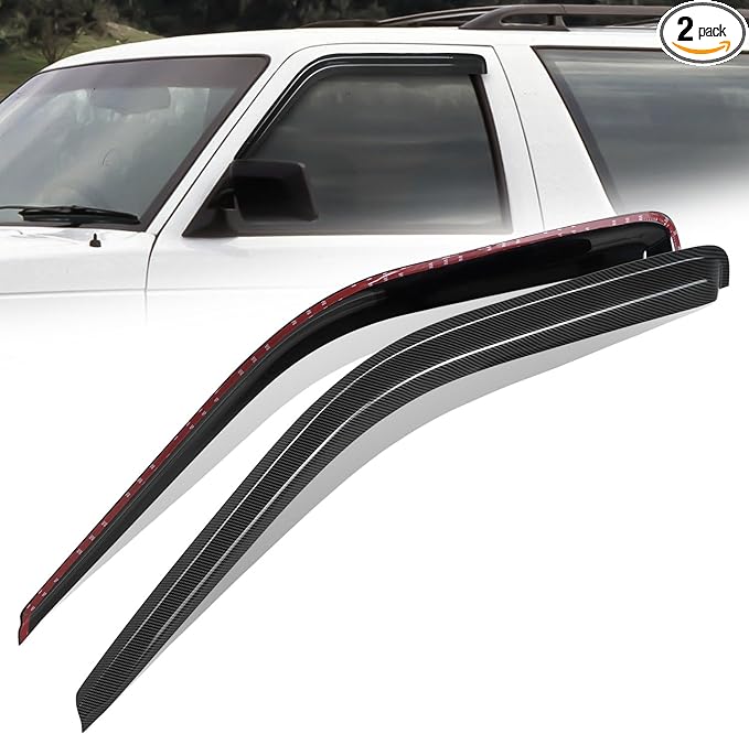 Auto Dynasty 2Pcs Carbon Fiber Pattern Window Visors Compatible with 1988-2002 Chevy Tahoe Blazer GMC Yukon C/K 1500 2500 3500 2-Door Fleetside, Tape-On Window Deflectors Rain Guards Side Vent Shade