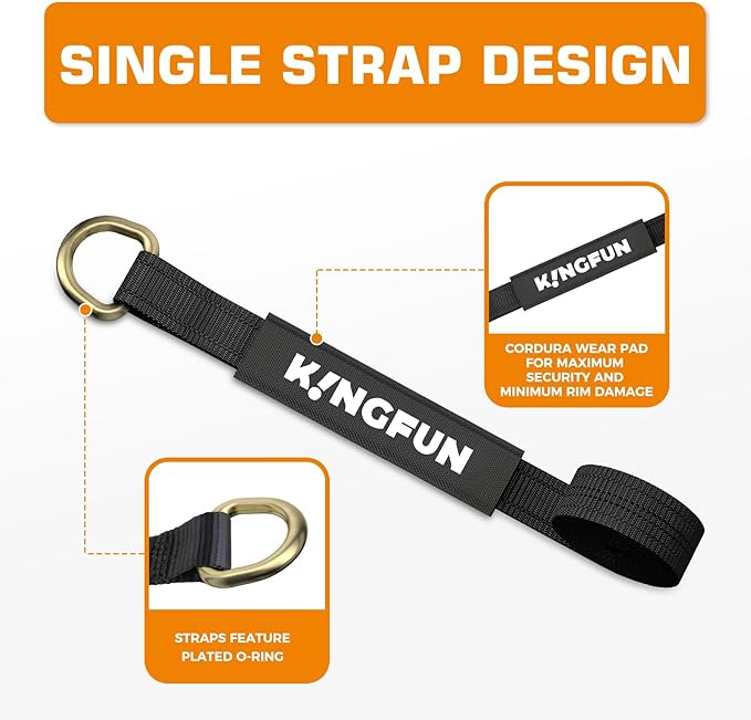 Kingfun Car Tie Down Straps for Trailers 4 Pack Lasso Straps - 2" x 120" Heavy Duty Trailer Strap, 10,000 lb Break Strength, Over The Wheel for Car Hauler, Truck, UTV, Utility Trailers