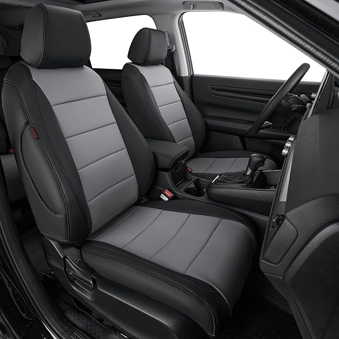 Coverdream CRV Leather Seat Covers Custom Fit for 2023-2025 2026 Honda CR-V LX,EX,EX-L,Sport Series,Hybrid,Trailsport,Fully Covered,Airbag Compatible Waterproof Car Seat Protector(Full Set,Black/Gray)