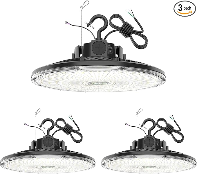 3 Pack 480V LED High Bay Light UL DLC Listed UFO Light 300W 240W 200W Adjustable, Dimmable High Bay LED Shop Lights 5000K Daylight, IP65 Commercial Bay Lighting for Warehouse Factory