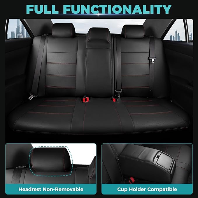 for Toyota Camry Seat Covers L LE XLE 2012 2013 2014 2015 2016 2017 - Custom Fit Car Seat Covers Full Set, Waterproof Breathable Luxury Leather Seat Covers for Cars, Black Red Not for Hybrid