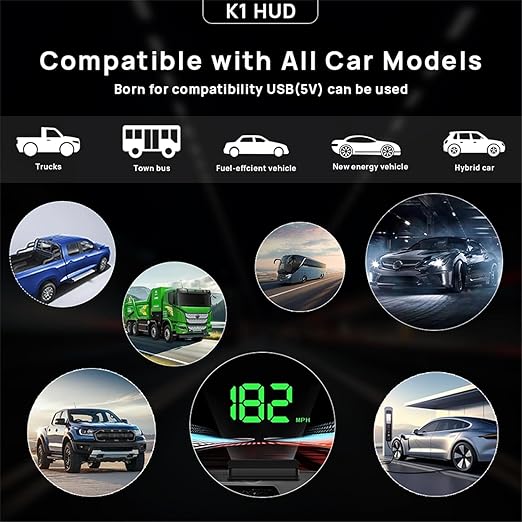 Heads up Display for Cars,Car HUD,Head up Display for Car,Digital GPS HUD Speedometer,USB Cable Plug and Play,Automatic Brightness Adjustment,Large Font Display