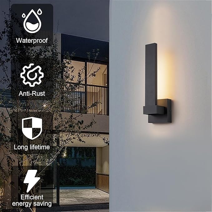 Modern Outdoor Wall Lights 15.5" LED Exterior Lighting Fixtures Patio Wall Lights Fixture Waterproof Outside Wall Sconces for Porch Yard Front Door Garage