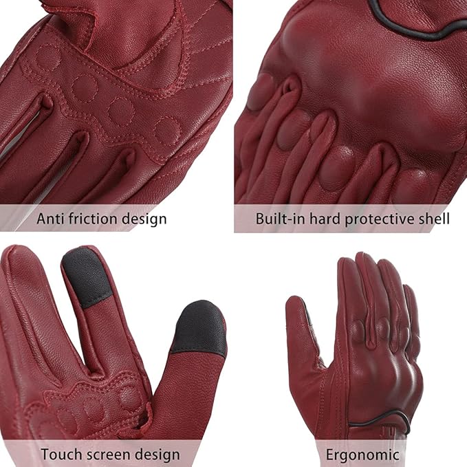 Harssidanzar Women's Motorcycle Gloves,Leather Motorcycle Gloves, Motorbike Gloves, Road Racing, Cycling, Climbing, Powersports Gloves Touchscreen GL016