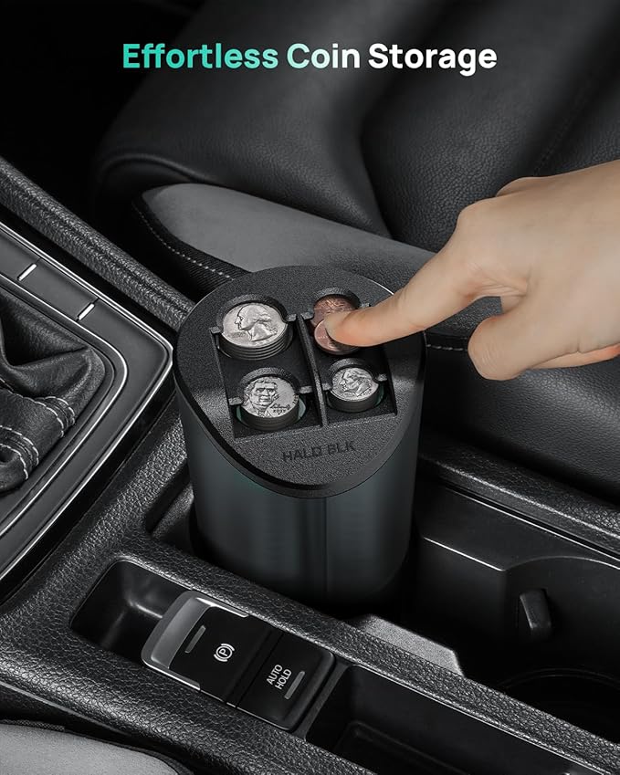 HALOBLK Large Capacity Coin Holder for Car Change Organizer, Compatible with Most Vehicles & Trucks, Black (1 Pack)